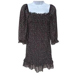Dress Forum Smocked Bodice Ditzy Print Dress with Ruffles + Puff Sleeves size M